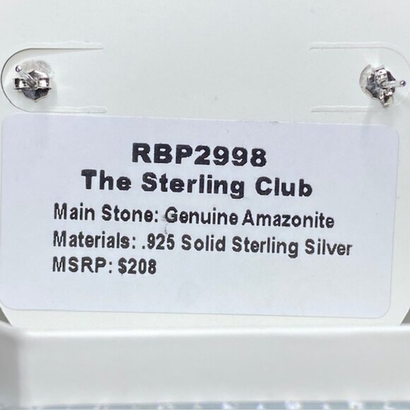 Genuine Amazonite on .925 Solid Sterling Silver Stud Earrings - Picture 4 of 4